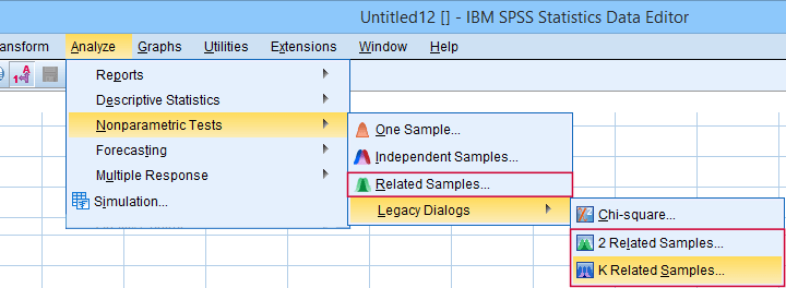 SPSS Nonparametric Tests Menu K Related Samples