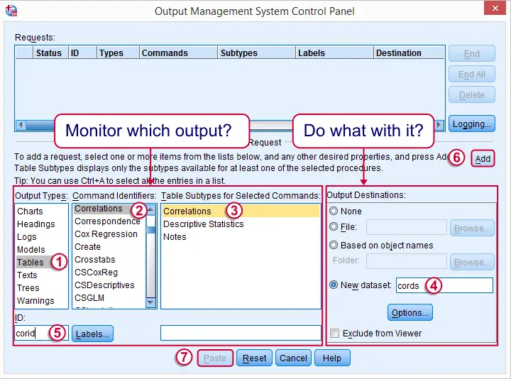 SPSS OMS Control Panel