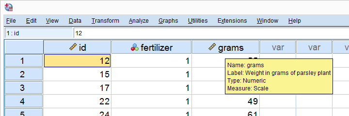 Screenshot of Data View Parsley Plant Experiment