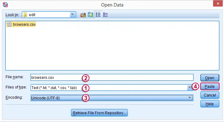 SPSS open .csv data 1