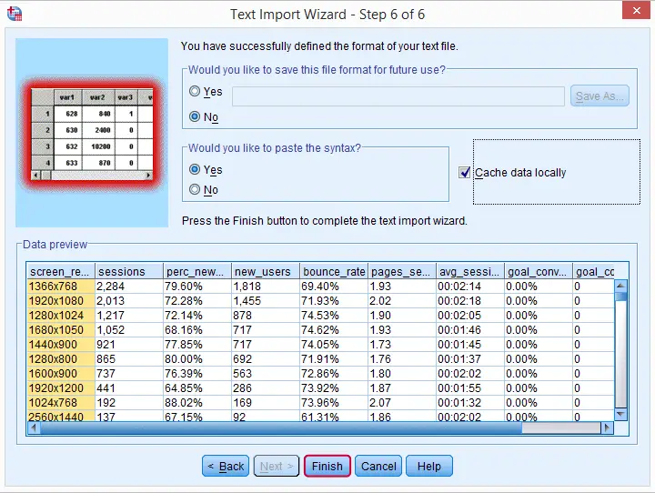 SPSS open .csv data 7