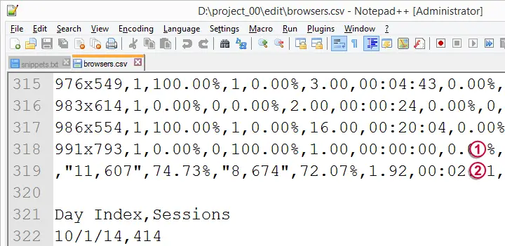 SPSS open .csv data - Notepad++ 2