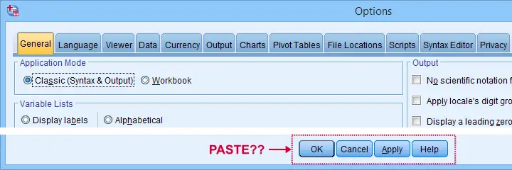 SPSS Options Dialog