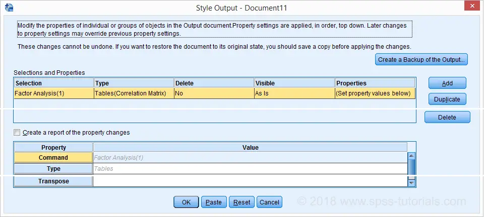 SPSS Output Modify Main Window