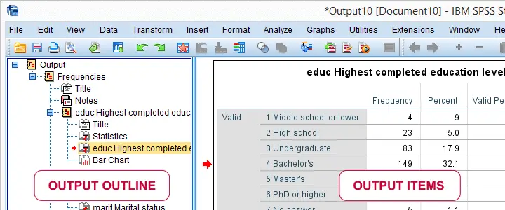 SPSS Output Outline And Output Items