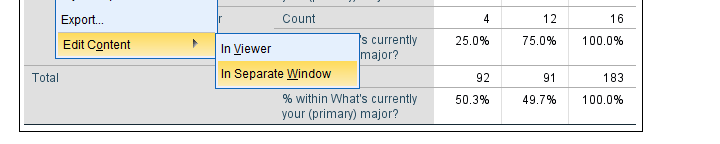 SPSS Pivot Table Edit Content Separate Window