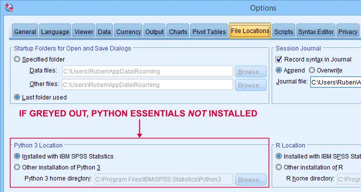 SPSS Python Location In Edit Options