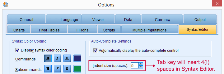SPSS Tab Setting 4 Spaces
