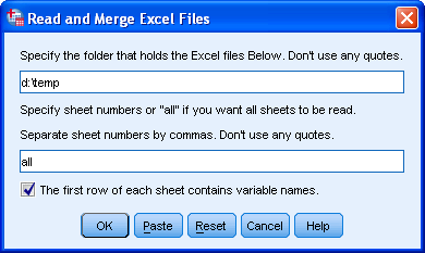 SPSS Read Excel Files Tool