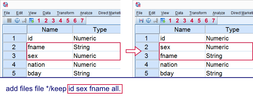 SPSS Reorder Variables by Syntax Data View