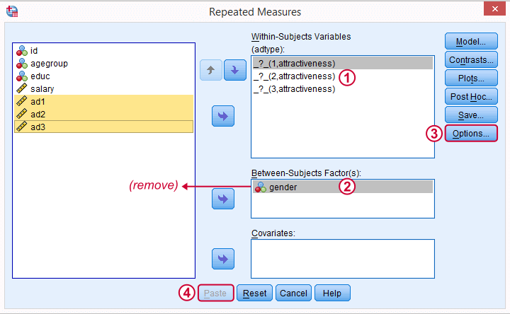 spss 25 there is no menu for repeated measures anova