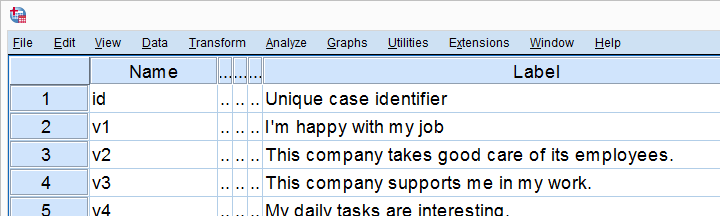 SPSS Reverse Code Items Variable View