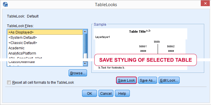 SPSS Save Tablelook Dialog