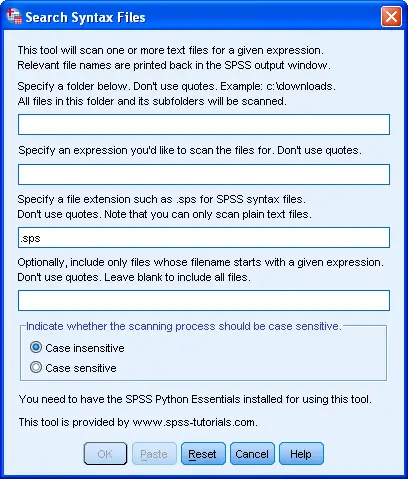 SPSS Search Syntax Files Tool