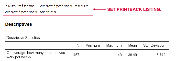 SPSS Set Printback Example