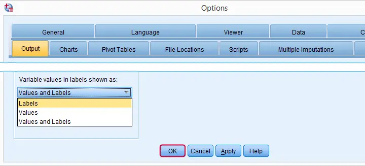 SPSS SET TNUMBERS from menu