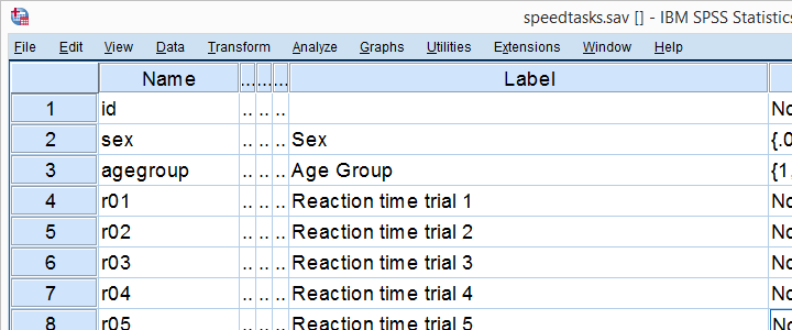 SPSS Kolmogorov Smirnov 테스트 샘플 변수 보기