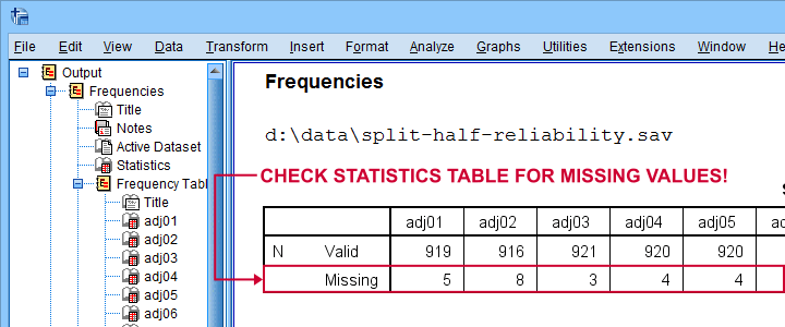 SPSS Split Half Reliability Missing Values