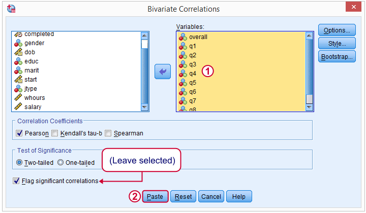 SPSS Stepwise Regression Correlations Flag Significance