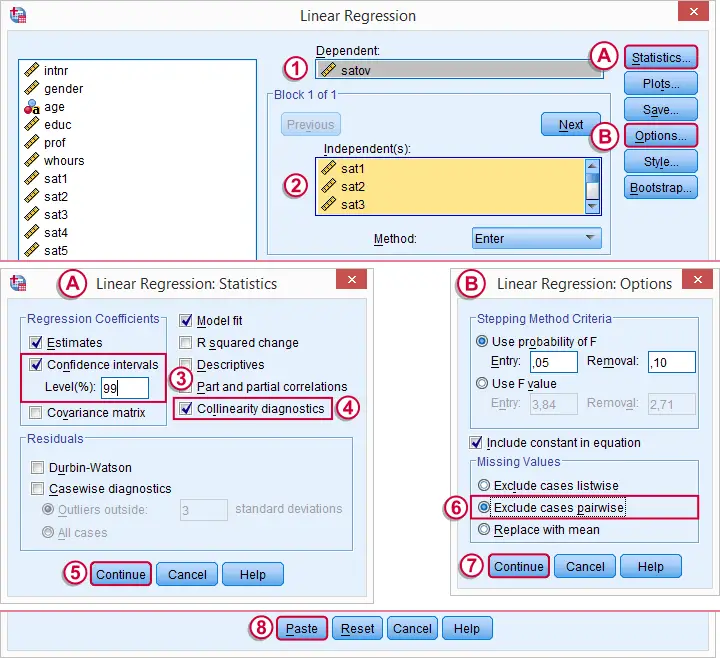 SPSS Stepwise Regression - Submenus