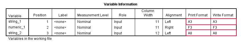 SPSS String Variable Formats