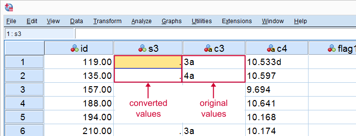 SPSS String To Numeric Conversion Failures Data View