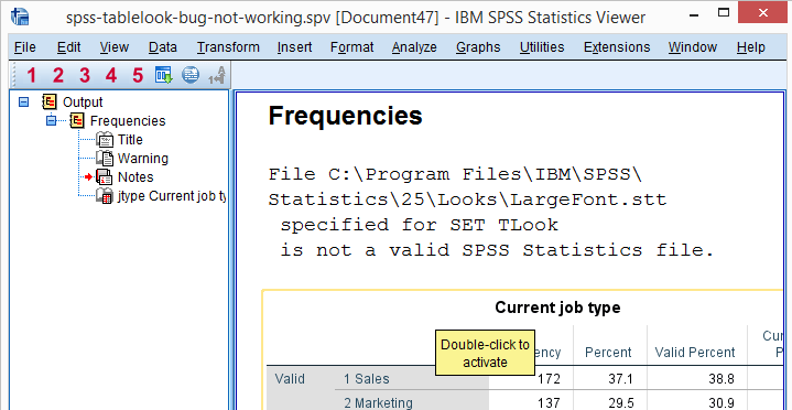 SPSS Tablelook Bug