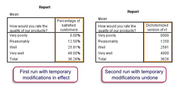 SPSS Temporary Command Result