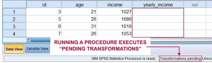 SPSS Transformations Pending