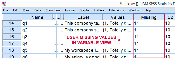 missing values spss code