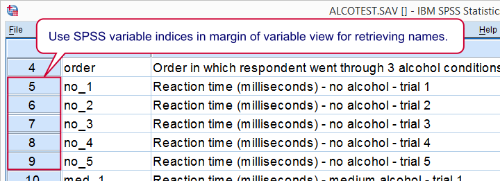 SPSS Alcotest Data Variable View