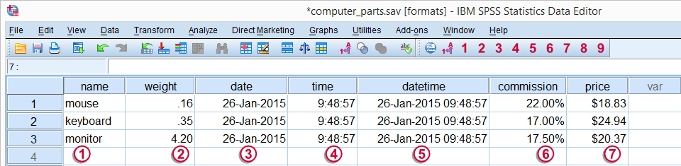 Tipi e formati di variabili SPSS