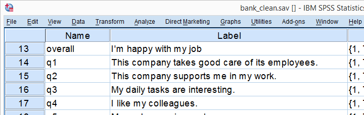 SPSS Variable View Bank 720