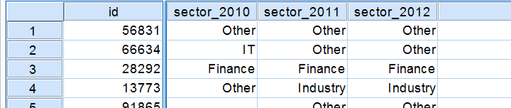 SPSS VARSTOCASES - Data View