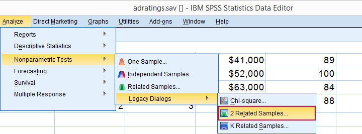 SPSS Wilcoxon Signed ranks Test - SPSS Menu