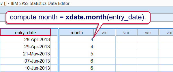 SPSS Xdate Function Example