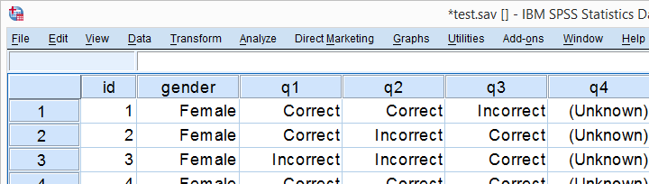 Data View for Test.sav