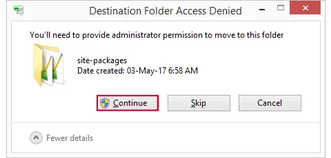 Windows Destination Folder Access Denied