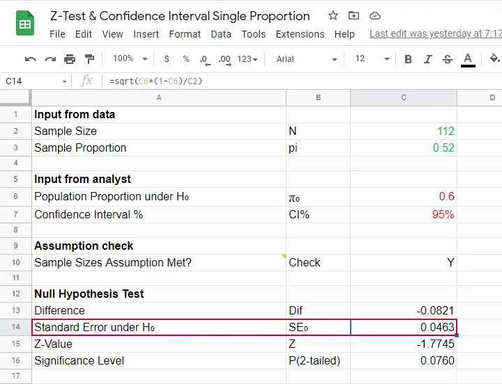 Z-Test Single Proportion In Googlesheets